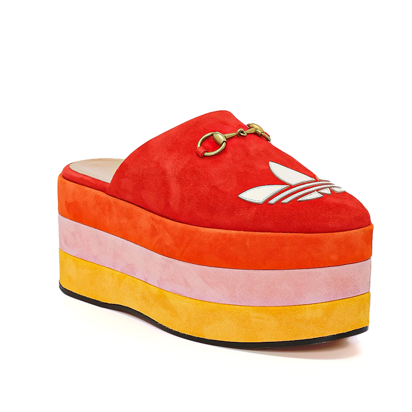 Gucci - Red Suede Striped Platform Horsebit Adidas Logo Sandals 